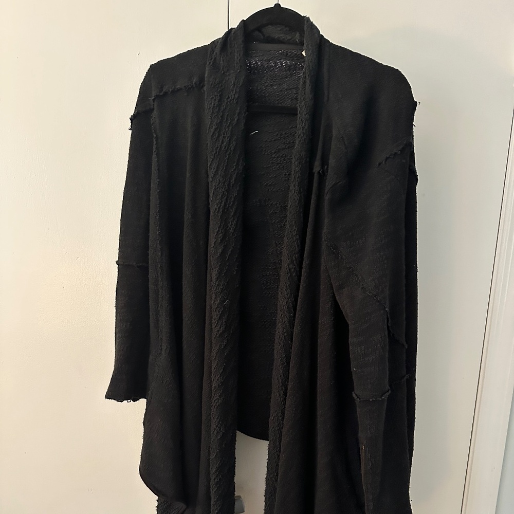 Free People Black Asymmetrical Sweater Jacket Zip Sleeves